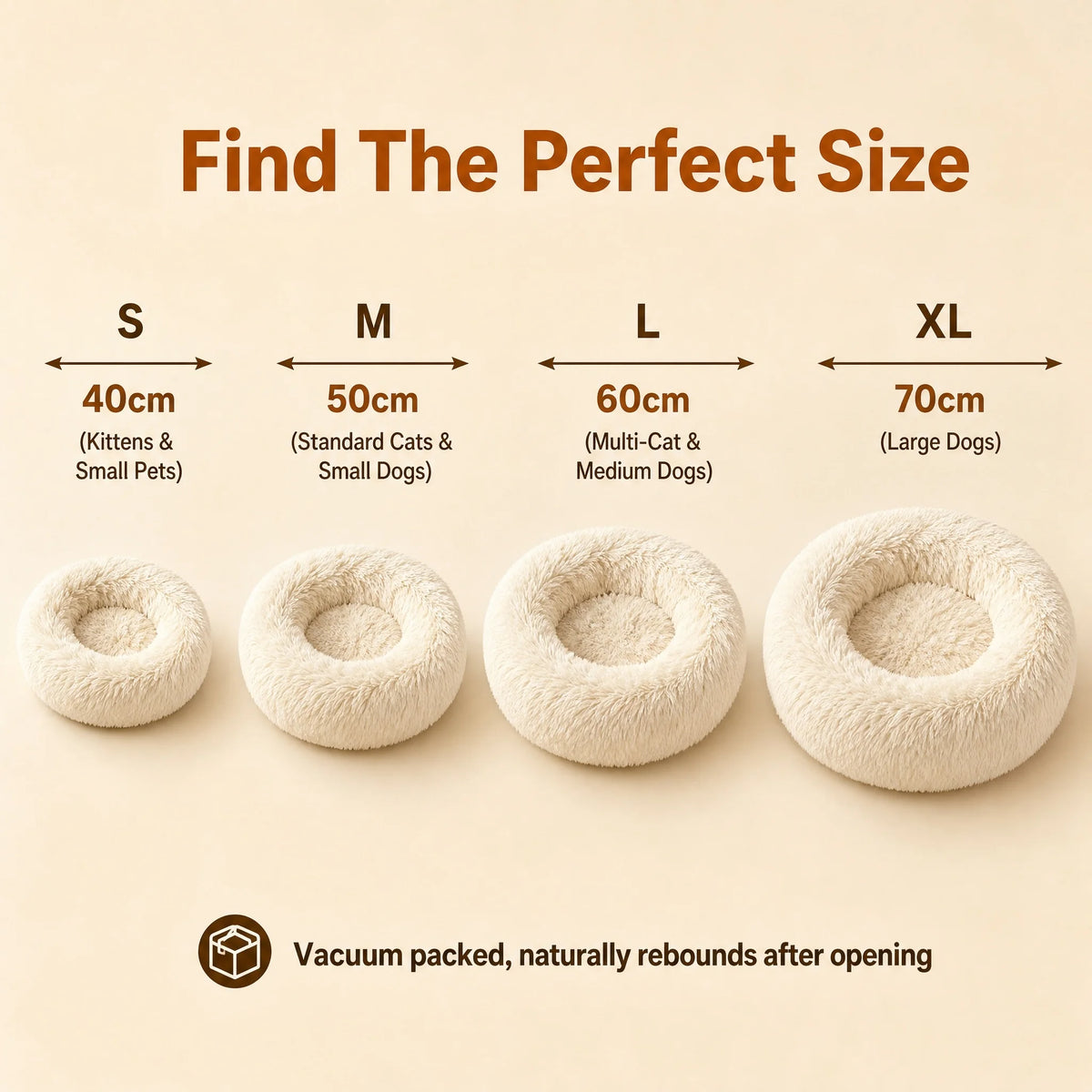 Calming Plush Cat Bed, Round Faux Fur Donut Dog Bed for Deep Sleep, Warm Cozy Pet Cushion for Small Medium Kitten Puppy, S-XL