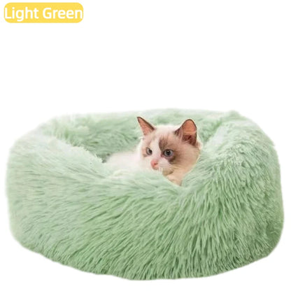 Calming Plush Cat Bed, Round Faux Fur Donut Dog Bed for Deep Sleep, Warm Cozy Pet Cushion for Small Medium Kitten Puppy, S-XL