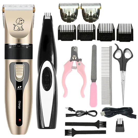 Electric Pet Clipper Grooming Kit for Dogs Reachageable Trimmer Haircut Cat Hair Cutting Remover Quiet Nail Grinder Machine Set