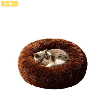 Calming Plush Cat Bed, Round Faux Fur Donut Dog Bed for Deep Sleep, Warm Cozy Pet Cushion for Small Medium Kitten Puppy, S-XL