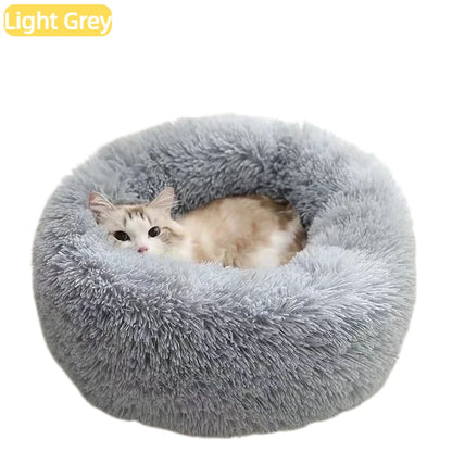 Calming Plush Cat Bed, Round Faux Fur Donut Dog Bed for Deep Sleep, Warm Cozy Pet Cushion for Small Medium Kitten Puppy, S-XL